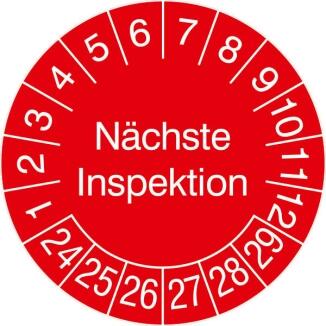 Prüfplaketten mit Jahresfarbe (6 Jahre), 2022/2027-2029/2034, Nächste Inspektion, 15er-Bogen