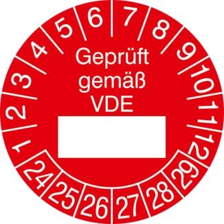 Modellbeispiel: Prüfplaketten mit Jahresfarbe (6 Jahre), Geprüft gemäß VDE