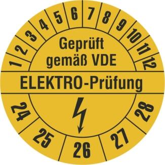 Prüfplaketten ohne Jahresfarbe (5 Jahre), 2023/2027-2029/2033, Geprüft gemäß VDE ... , Rolle