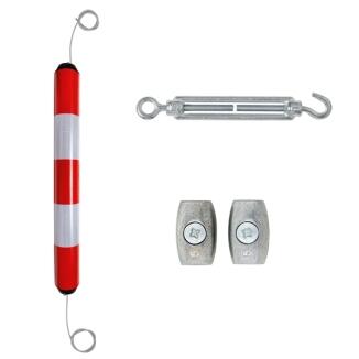 Modellbeispiel: Leitpin -Boje- mit Stahlseil zur Decken- und Bodenmontage mit Klemmen und