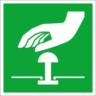 Rettungsschild Not-Halt-Knopf, langnachleuchtend