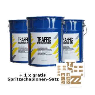 3+1-Set, 3 x Straßenmarkierfarbe 'Traffic Paint' + 1 x Spritzschablonen-Satz