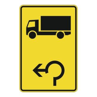 Verkehrszeichen 442-14 StVO, Vorwegweiser für KFZ m. zul. Gesamtmasse über 3,5t (linksweisend)