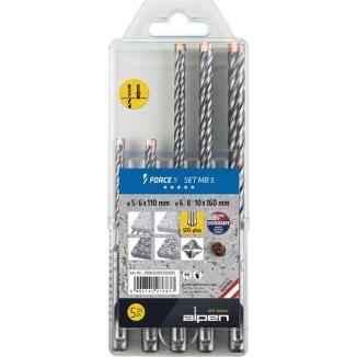 Hammerbohrersatz Force X 5-tlg SDS-plus, 4 Schneiden, vibrationsarm, Dübellängenindikator