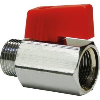 Mini-Kugelhahn Typ 126 1/4, 3/8, 1/2 Zoll BSPP-Gewinde/G-Gewinde, Messing vernickelt, rot