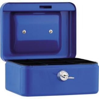 Geldkassette 15,2x8x11,5cm 5Fächer, schwarz, blau, rot, kratzfest, mit Schloss, NEUTRALWARE