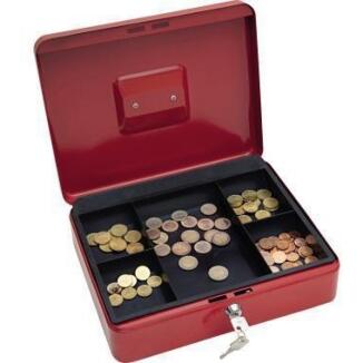 WEDO Geldkassette Größe 4, 30x24x9cm, rot, blau oder schwarz, 1 Fach für Banknoten, 5 Fächer