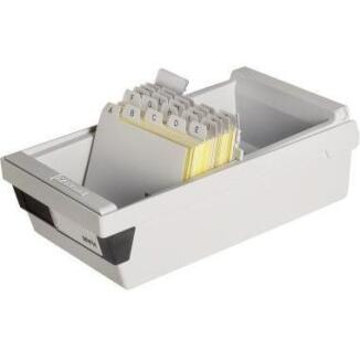 HAN Karteikasten DIN A7 quer, lichtgrau, max. 800 Karten, inkl. Sichtreiter, Gummifüßen