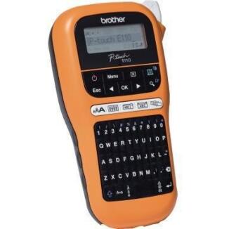 Brother PT-E110 Beschriftungsgerät, tragbar, QWERTZ, 3 Schriftgrößen, 8 Stile, orange/schwarz
