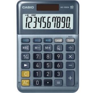 CASIO Tischrechner MS-100EM, kompakt, 10-stellig, Solar-Batterie, silber/grau, Profitberechnung