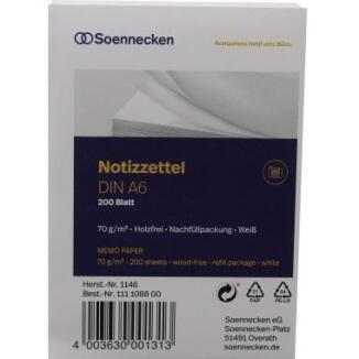 Soennecken Zettelboxeinlage DIN A6 oder A7, 200 Blätter, holzfrei, weiß, 70g/m²