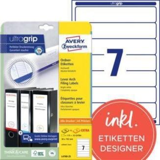 Avery Zweckform Ordneretikett L4760-25, 210 Etiketten, ultragrip, A4, selbstklebend, weiß