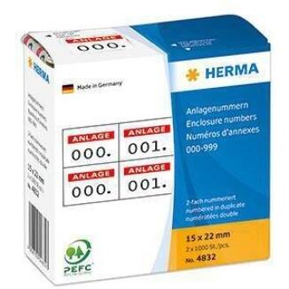 HERMA Nummernetiketten 15x22mm, 1.000 St./Pack, doppelt, weiß/rot oder weiß/schwarz, FSC®