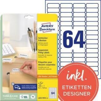 Avery Zweckform Sichtreiteretiketten L6021REV-25, 1.600 Etiketten, weiß, selbstklebend, ablösbar