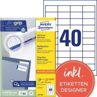 Avery Zweckform Universaletikett 3657-200, 48,5x25,4mm, 8800 Etiketten, ultragrip®