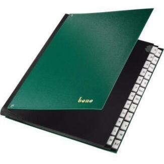 Bene Pultordner A-Z 75116, grün oder schwarz, 24 Fächer, robust, schmutzabweisend, dehnbarer Rücken