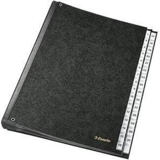 Esselte Pultordner 1114119, DIN A4, 31 Fächer, Hartpappe schwarz, dehnbarer Rücken, 3 Sichtlöcher