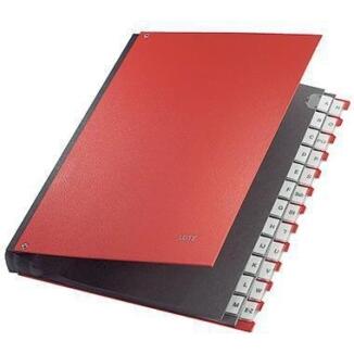 Leitz Pultordner DIN A4 A-Z, 24 Fächer, Graupappe, rot/schwarz oder blau/schwarz oder schwarz
