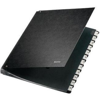 Leitz Pultordner 58120095 DIN A4, 12 Fächer, Hartpappe schwarz, mit Kunststoff-Taben