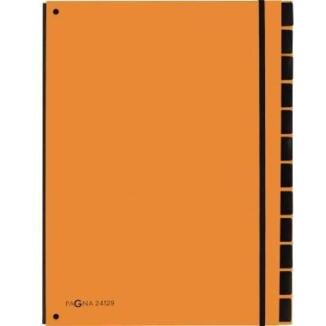 PAGNA Pultordner Trend 12 Fächer, 3 Sichtlöcher, Gummizugverschluss, Farben: orange, lila, hellblau,