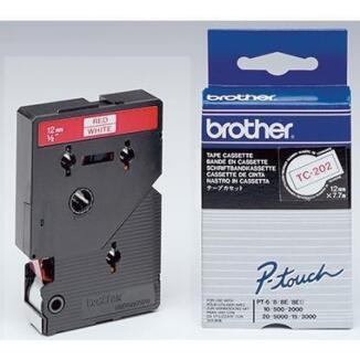 Brother Schriftbandkassette TC-202, 12mm x 7,7m, laminiert, rot auf weiß, P-touch Zubehör