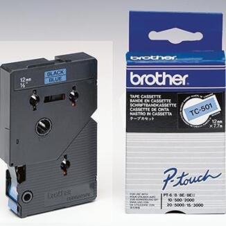 Brother Schriftbandkassette TC-501, 12mm, laminiert, schwarz auf blau, wetterfest, P-touch