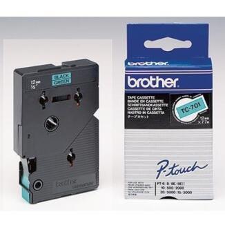 Brother Schriftbandkassette TC701, 12mm, laminiert, schwarz auf grün, wetterfest, P-touch