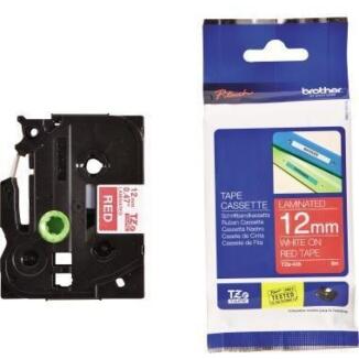 Brother Schriftbandkassette TZE435 12mmx8m laminiert, weiß auf rot, hitzebeständig, UV- und