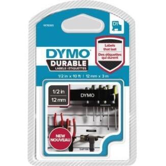DYMO Schriftbandkassette D1 12mmx3m, weiß auf schwarz, Easy Peel, kratz- und reißfest, wasserfest