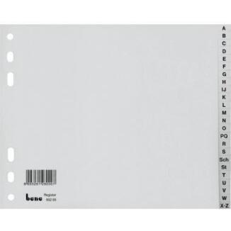Bene A-Z Register DIN A4, halbe Höhe, grau, 20 Registerblätter, Polypropylen, Universallochung