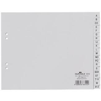 DURABLE A-Z Register 650010, DIN A4, 20-teilig, teildeckend, grau, PP, hohe Qualität, geprägte Taben