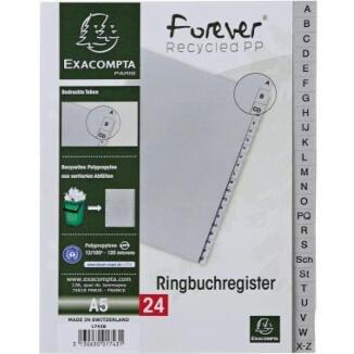 Exacompta A-Z Register Forever A5 grau, 24 Blätter, 6-fach Lochung, Blauer Engel, Polypropylen