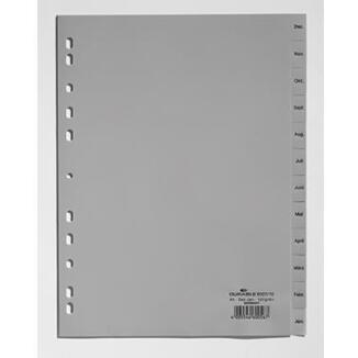 DURABLE Monatsregister 650710 DIN A4, 12tlg., volldeckend, grau, PP, Universallochung