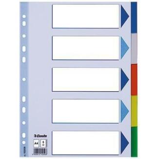 Esselte Register blanko 5-teilig DIN A4, PP, h.blau/sortiert, mehrfarbig, mit Deckblatt