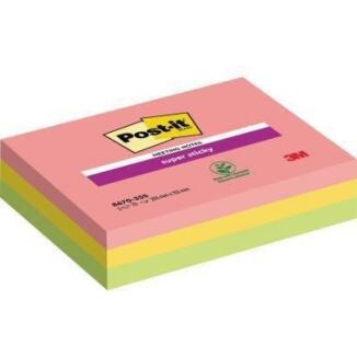 Post-it Super Sticky Meeting Notes 203x152mm, 3x70Bl. oder 6x45Bl., sort. Farben, rückstandsfrei