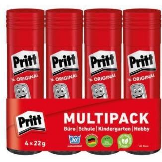 Pritt Klebestift Original Multipack, 4 Stifte, 97 % naturbasierte Inhaltsstoffe, auswaschbar
