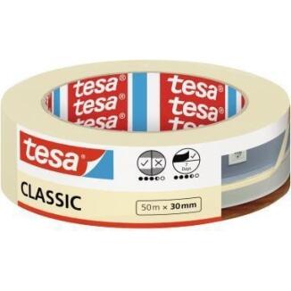 tesa Kreppband CLASSIC 30mm oder 50mm, beige, 50m, rückstandsfrei, für Wände, Decken, Fenster