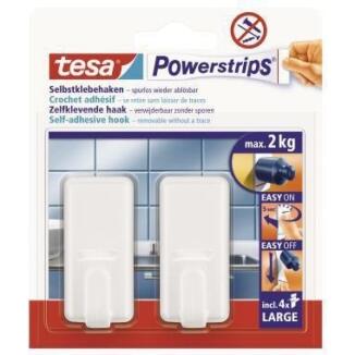 tesa Haken Powerstrips Large Classic, 2 St., weiß, wieder ablösbar, für Küche oder Bad