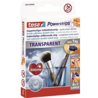 tesa Powerstrips transparent Large, 8 St., UV-beständig, für Dekorationen auf Glas, unsichtbar