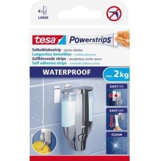 tesa Powerstrips Waterproof, 6 St., wasserfest, für Badezimmer, ohne Bohrlöcher, 50x20 mm