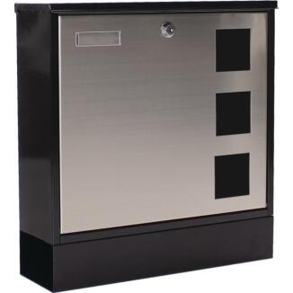 ROTTNER Briefkasten Design schwarz, H.380mm B.370mm, mit Zeitungsrolle, 3 Sichtfenster,