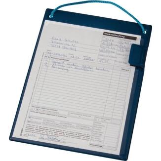 Auftragstasche DIN A4 mit Klettverschluss, Kordel, Klarsichttasche, blau, rot, schwarz, VE 10 Stk