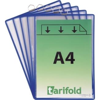 Klarsichttasche PVC reflexionsfrei DIN A4, blau, 5 Stück, zum Aufhängen, strapazierfähig