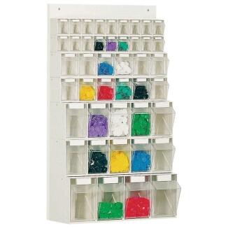 LOCKWEILER Klarsichtmagazin 960mm hoch, 600mm breit, 18xA, 12xB, 10xC, 4xD, weiß, mit Holzrückwand