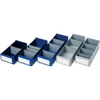 Regalkasten blau oder grau, L300/400/500xB160xH100/112mm, aus hochschlagfestem Polystyrol, 15 Stk