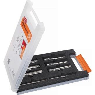 Kernbohrersatz 8-tlg. D.12-22mm HSS, Weldonschaft, Schnitttiefe 25mm, im Kunststoffkoffer