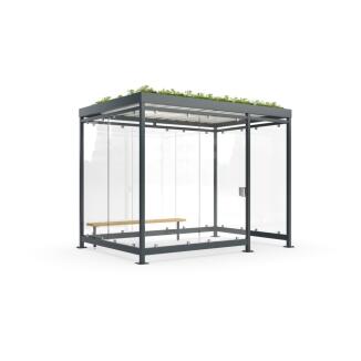 Raucherunterstand Pro-SET 'Modell K3 d/b' mit Begrünung und Ascher