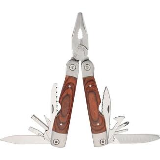 Multifunktionswerkzeug HERBERTZ, 12 Funktionen, Leichtmetall-Gehäuse, Pakkaholz-Einlage, Nylonetui