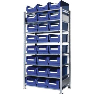 KAPPES Steckregal 200x100x50cm, Grundregal, 8 verzinkte Stahlböden, 24 Sichtlagerkästen blau