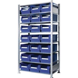 KAPPES Steckregal H2000xB1000xT500mm, Grundregal, 8 verzinkte Stahlböden, 21 Sichtlagerkästen blau